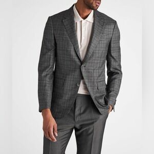 Modern Fit Gray Plaid Sport Coat 100% Wool Principe Blazer 42R (23" PTP)